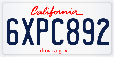CA license plate 6XPC892
