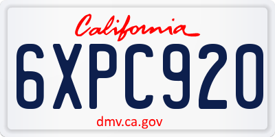CA license plate 6XPC920