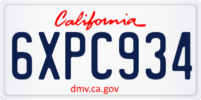 CA license plate 6XPC934