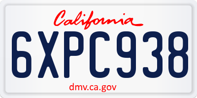 CA license plate 6XPC938