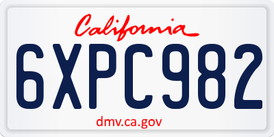 CA license plate 6XPC982