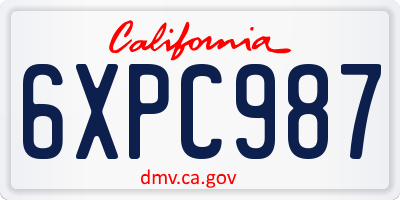 CA license plate 6XPC987