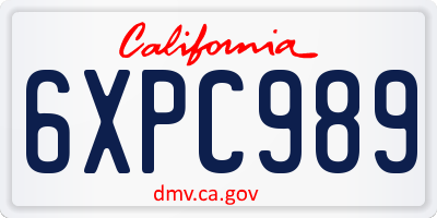 CA license plate 6XPC989