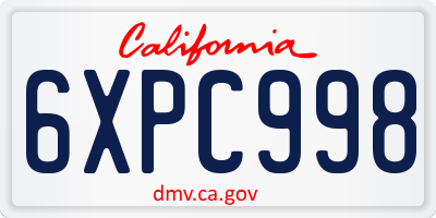 CA license plate 6XPC998