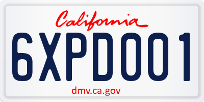 CA license plate 6XPD001