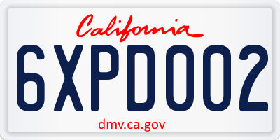 CA license plate 6XPD002