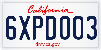 CA license plate 6XPD003