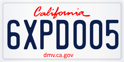 CA license plate 6XPD005