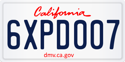 CA license plate 6XPD007