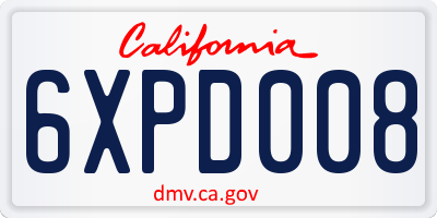 CA license plate 6XPD008