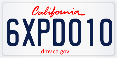 CA license plate 6XPD010
