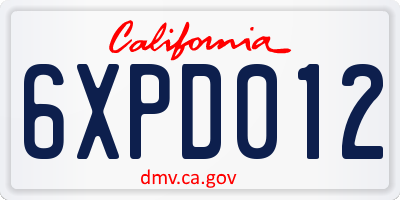 CA license plate 6XPD012