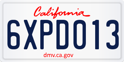 CA license plate 6XPD013