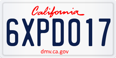 CA license plate 6XPD017