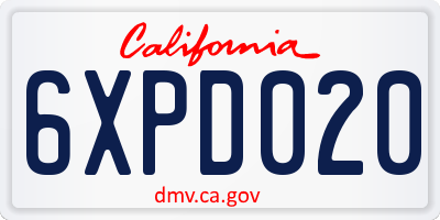 CA license plate 6XPD020