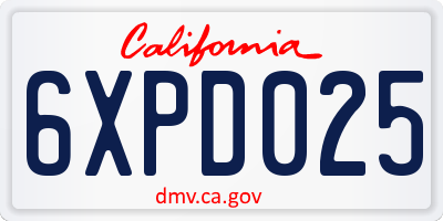 CA license plate 6XPD025