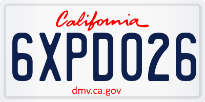 CA license plate 6XPD026