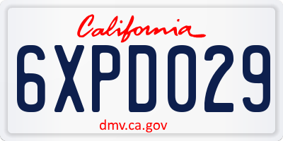 CA license plate 6XPD029