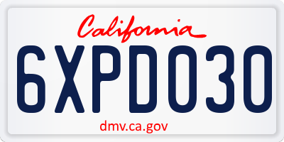 CA license plate 6XPD030