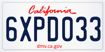 CA license plate 6XPD033