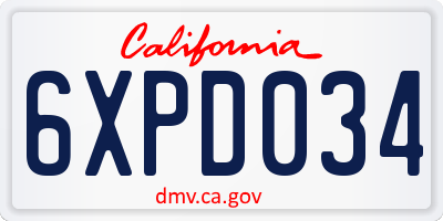 CA license plate 6XPD034