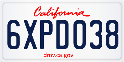 CA license plate 6XPD038