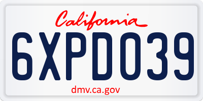 CA license plate 6XPD039
