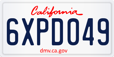 CA license plate 6XPD049