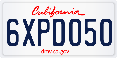 CA license plate 6XPD050