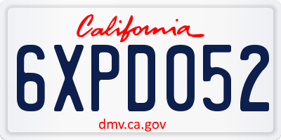 CA license plate 6XPD052