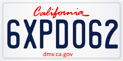 CA license plate 6XPD062