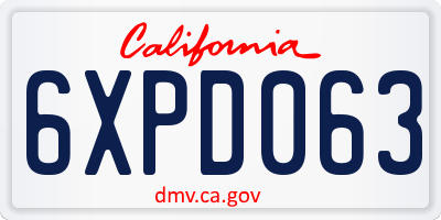 CA license plate 6XPD063