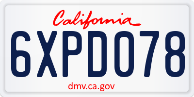 CA license plate 6XPD078