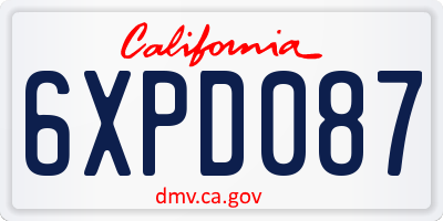 CA license plate 6XPD087