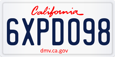 CA license plate 6XPD098