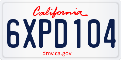 CA license plate 6XPD104