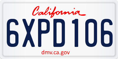 CA license plate 6XPD106