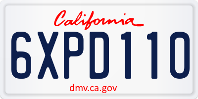CA license plate 6XPD110