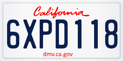 CA license plate 6XPD118