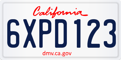 CA license plate 6XPD123
