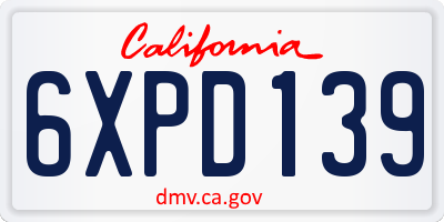 CA license plate 6XPD139
