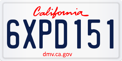CA license plate 6XPD151