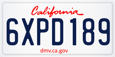 CA license plate 6XPD189
