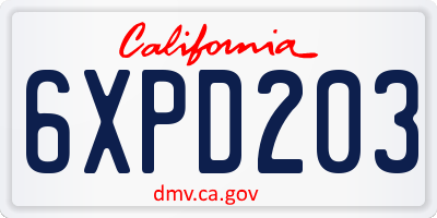 CA license plate 6XPD203