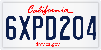 CA license plate 6XPD204