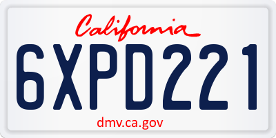 CA license plate 6XPD221