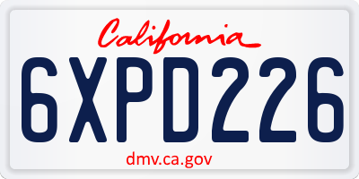 CA license plate 6XPD226