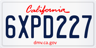 CA license plate 6XPD227