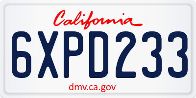 CA license plate 6XPD233