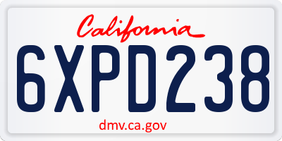 CA license plate 6XPD238